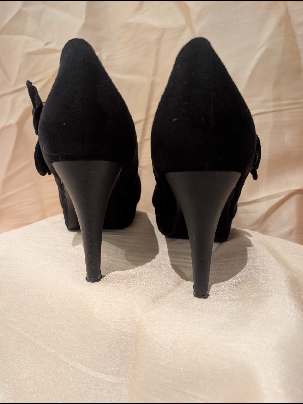 Classic Black Suede Platform Mary Jane Heels - Picture 3 of 4